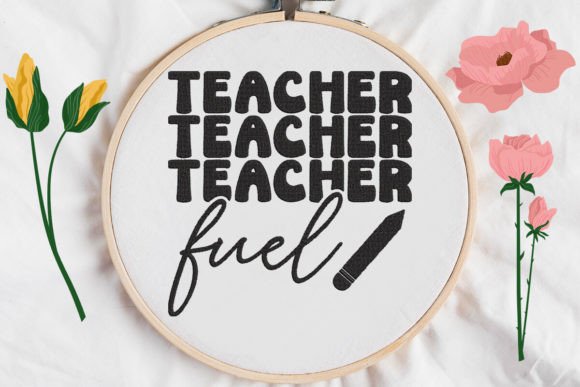 Teacher Fuel Echo Stacked Text Pencil